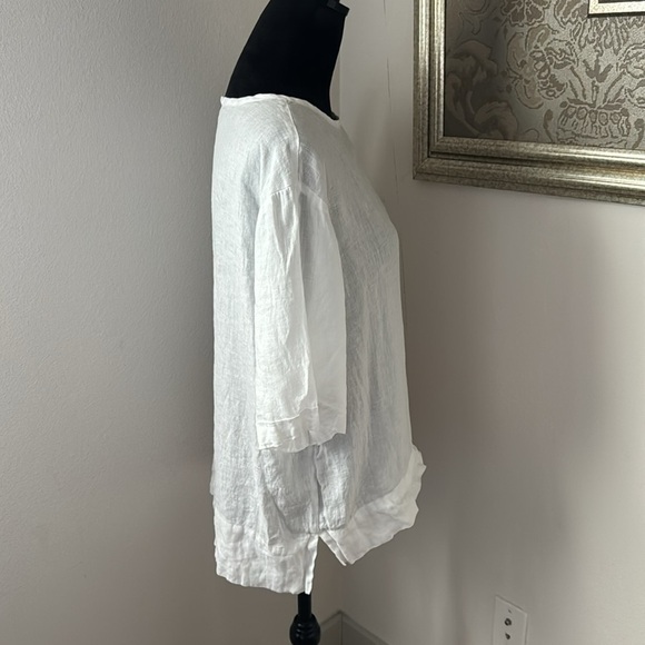 Assembly Label 100% Linen shirt sleeves boxy round collar blouse top Sz 10 - Picture 5 of 8